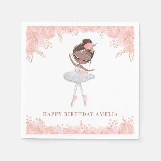 Serviette En Papier Ballerina noire en robe blanche Fleur Anniversaire (Devant)
