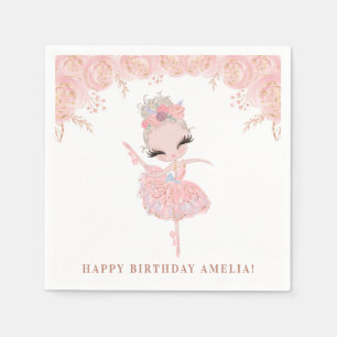 Serviette En Papier Ballerine Blonde en Robe Rose Fleurie Anniversaire