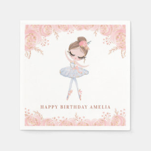 Serviette En Papier Ballerine Brune en Robe Blanche Fleurie Anniversai