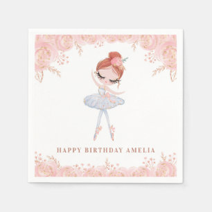 Serviette En Papier Ballerine rousse en robe blanche Fête d'anniversai