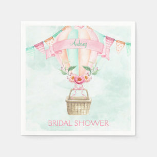Serviette En Papier Ballon à air chaud aquarelle rose pêche menthe