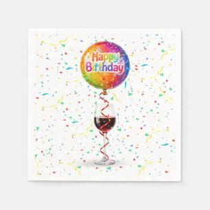 Serviette En Papier Ballon Joyeux Anniversaire Avec Vin Rouge