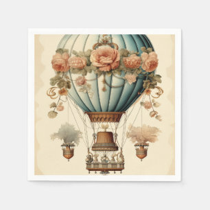 Serviette En Papier Ballon vintage Steampunk Floral Blue Hot Air