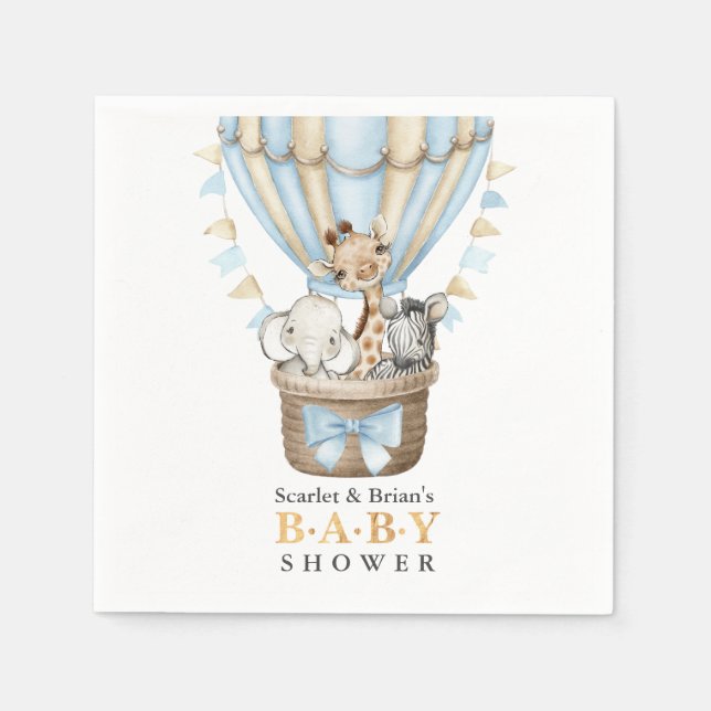 Serviette En Papier Ballons à air chaud Cute Safari Animaux Baby showe (Devant)