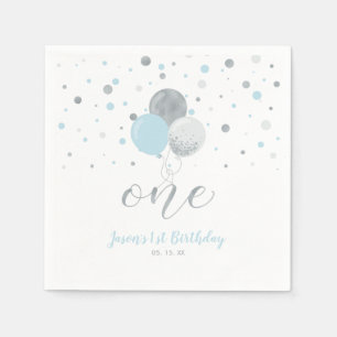 Serviette En Papier Ballons Argentés et Bleus Confettis Garçon 1er Ann