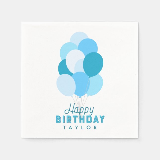 Serviette En Papier Ballons Bleus Joyeux anniversaire (Devant)