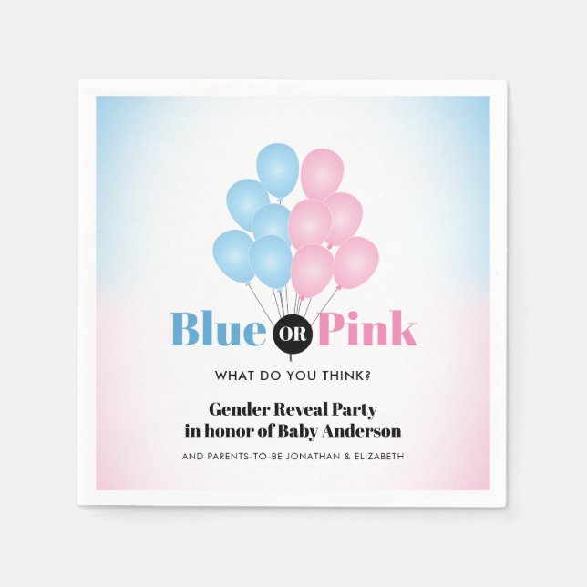 Serviette En Papier Ballons bleus ou roses Fête de révélation de genre (Devant)