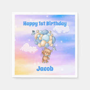 Serviette En Papier Ballons bleus Teddy Bear 1er anniversaire