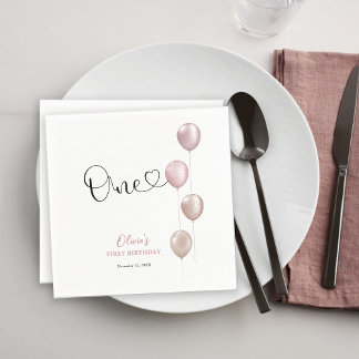 Serviette En Papier Ballons Blush fille premier anniversaire