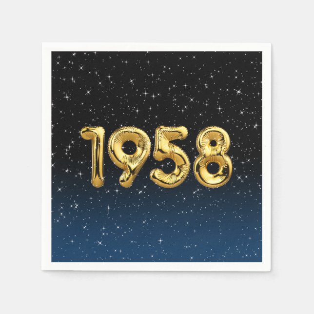 Serviette En Papier Ballons D'Anniversaire 1958 En Étoiles (Devant)
