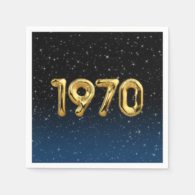Serviette En Papier Ballons D'Anniversaire 1970 En Étoiles (Devant)