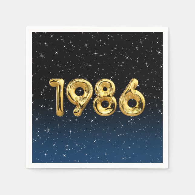 Serviette En Papier Ballons D'Anniversaire 1986 En Étoiles (Devant)