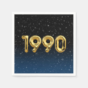 Serviette En Papier Ballons D'Anniversaire 1990 En Étoiles