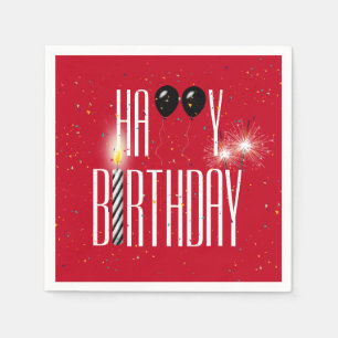 Serviette En Papier Ballons d'anniversaire noirs et étincelants en rou