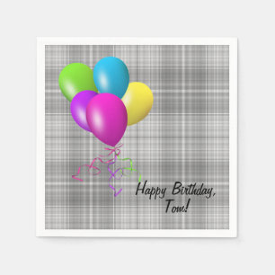 Serviette En Papier ballons d'anniversaire sur plaid gris