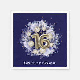 Serviette En Papier Ballons de fête bleu royal pour Sweet 16 anniversa