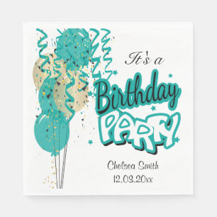 Serviette En Papier Ballons de fête d'anniversaire - Turquoise