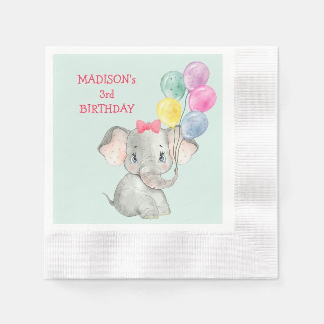 Serviette En Papier Ballons de fête des éléphants mignons Anniversaire (Devant)
