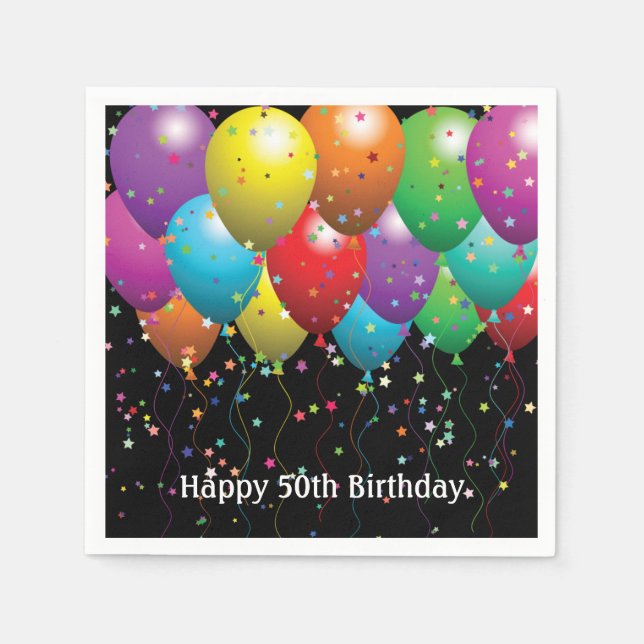 Serviette En Papier Ballons de fête du 50e anniversaire en noir (Devant)