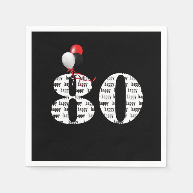 Serviette En Papier Ballons de fête du 80e anniversaire (Devant)