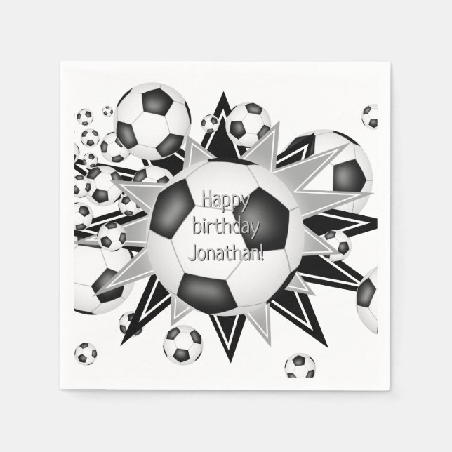 Serviette En Papier ballons de football étoiles anniversaire de enfant (Devant)