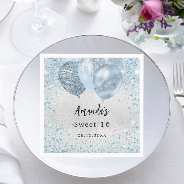 Serviette En Papier Ballons de parties scintillant bleu argent pour la (Créateur téléchargé)