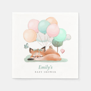 Serviette En Papier Ballons de renard couché Nom Baby shower Turquoise