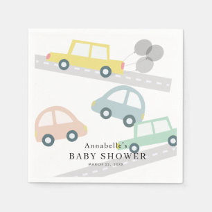 Serviette En Papier Ballons de voiture jaune Baby shower blanc