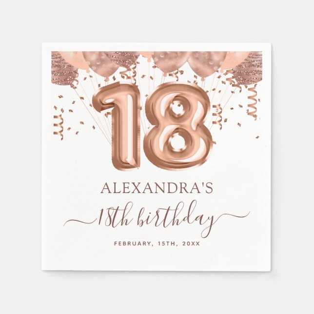 Serviette En Papier Ballons d'or rose 18ème anniversaire (Devant)
