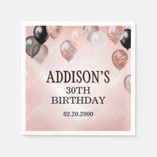 Serviette En Papier Ballons d'or Rose d'anniversaire
