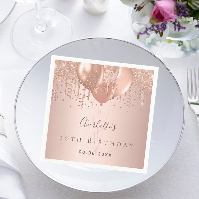 Serviette En Papier Ballons d'or rose de fête d'anniversaire (Créateur téléchargé)
