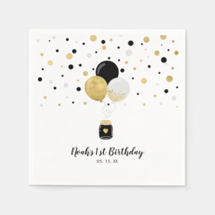Serviette En Papier Ballons dorés et noirs et confettis pour l'anniver