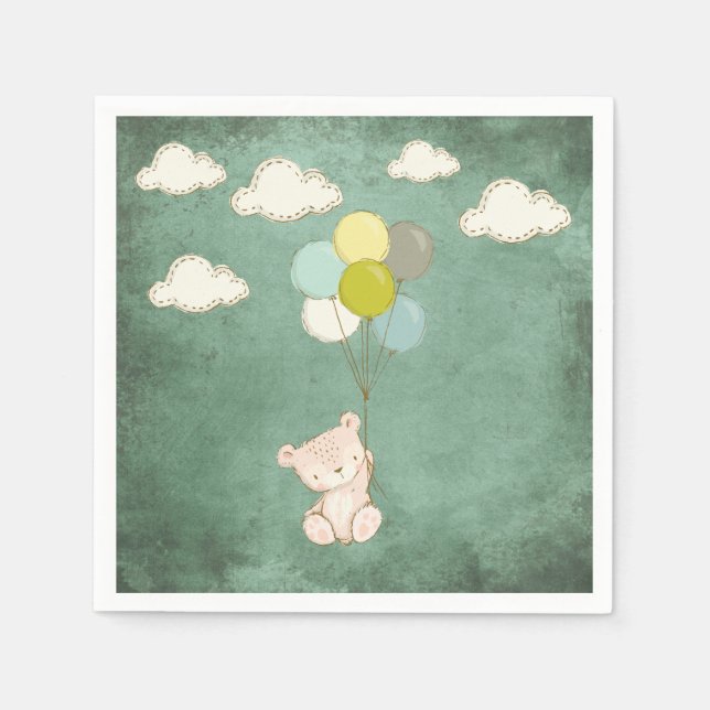 Serviette En Papier Ballons d'ours blancs Nuages Vert Rustique mou (Devant)