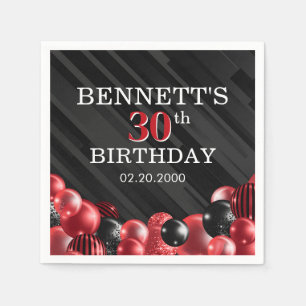 Serviette En Papier Ballons Noir Rouge Anniversaire