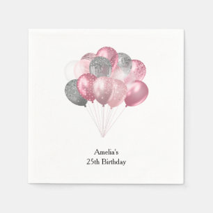 Serviette En Papier Ballons parties scintillant Anniversaire rose et a