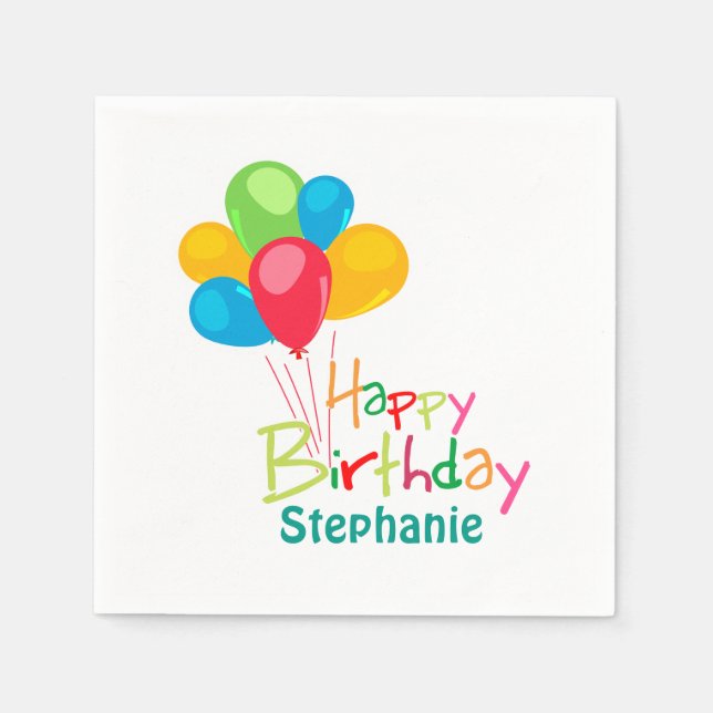 Serviette En Papier Ballons personnalisés Joyeux anniversaire (Devant)