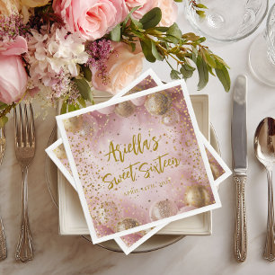 Serviette En Papier Ballons rose et or doux moderne pour Sweet 16