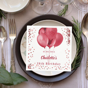 Serviette En Papier Ballons rouges confetti fête d'anniversaire blanch