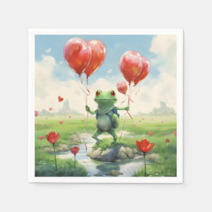 Serviette En Papier Ballons rouges de grenouille gaie