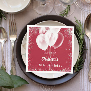 Serviette En Papier Ballons rouges fête d'anniversaire blanche