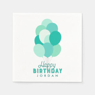 Serviette En Papier Ballons turquoises Joyeux anniversaire