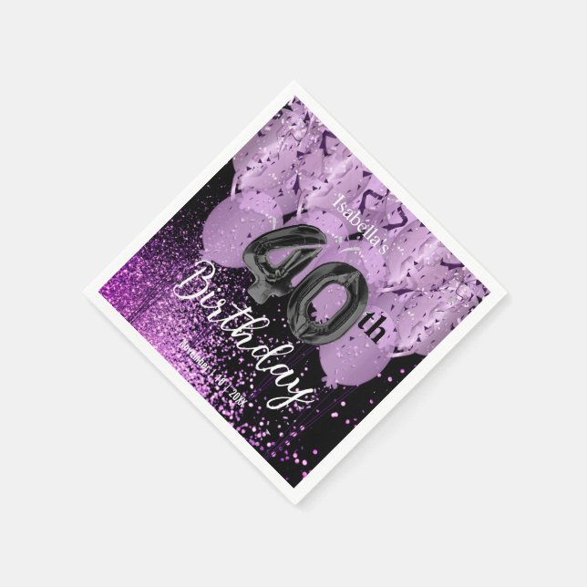 Serviette En Papier Ballons violets et Parties scintillant Anniversair (Coin)