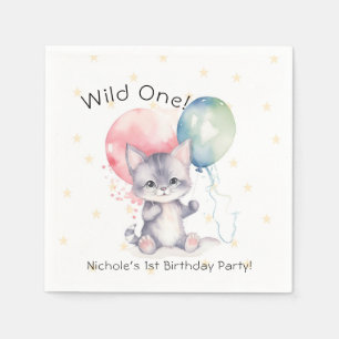 Serviette En Papier Ballons Wild One Kitten 1er fête d'anniversaire