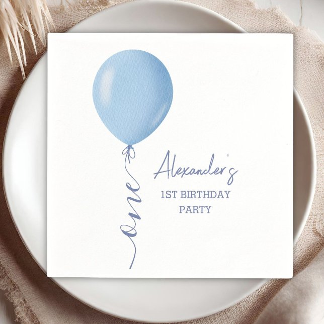 Serviette En Papier Balloon bleu minimaliste Boy 1er Anniversaire Papi (Créateur téléchargé)