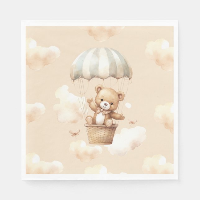 Serviette En Papier Balloon chaud Teddy Bear Baby shower neutre Napkin (Devant)