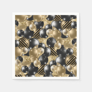 Serviette En Papier Balloon d'or noir moderne 50e anniversaire