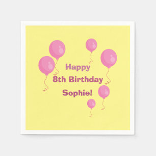Serviette En Papier Balloon jaune et rose fille Anniversaire fête Napk