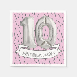 Serviette En Papier Balloon rose et gris Filles 10e anniversaire