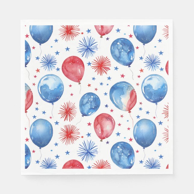 Serviette En Papier Balloons Bleus Rouge 4 Juillet Napkins (Devant)