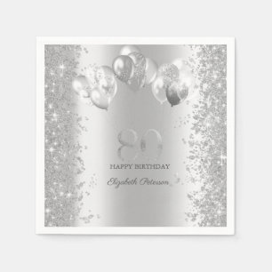 Serviette En Papier Balloons Confettis Pailletés Argent Anniversaire 8